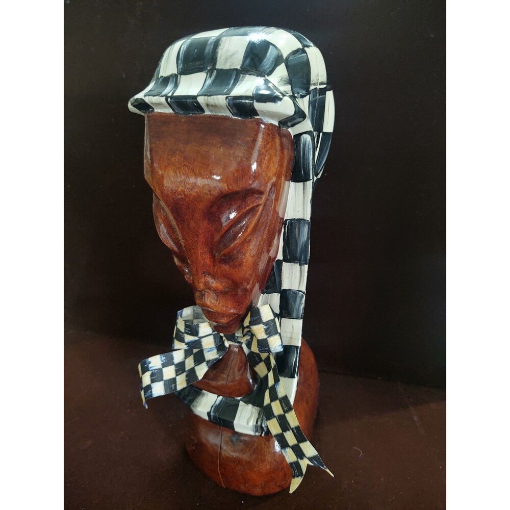 MY OWN HP Whimsical African Bust Sculpture Black & White Checkerboard Check